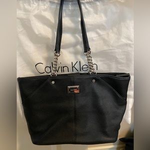 Calvin Klein black leather shoulder bag